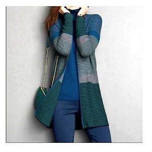 Talbots 100% Merino Wool Open Front Striped Cardigan Sweater Medium